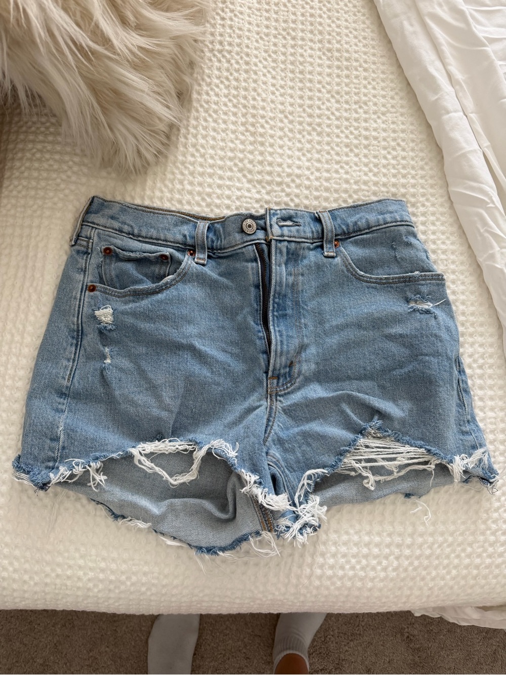 Abercrombie & Fitch Light Blue Distressed Denim Shorts